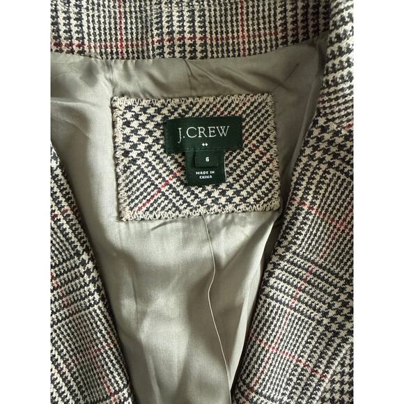 J. Crew Plaid Houndstooth Elbow Patch Wool Blazer Brown & Cream Size 6 - Picture 8 of 12